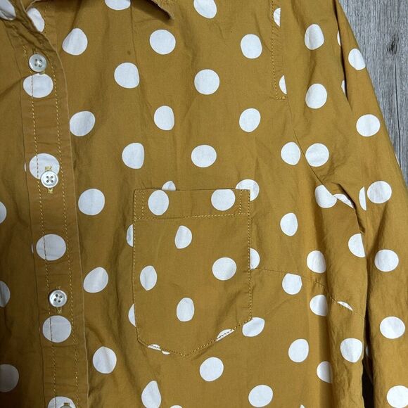 J. Crew Poplin Shirt Mustard Color White Polka Dots Long Sleeves - Picture 3 of 6